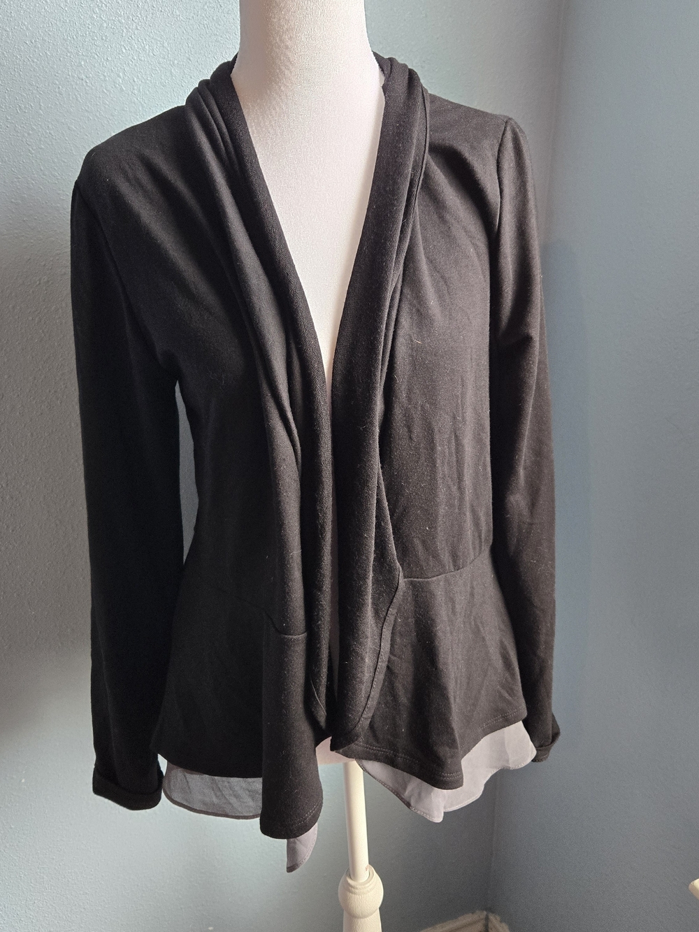 Black Women's Open-Front Layered Hem Sweater